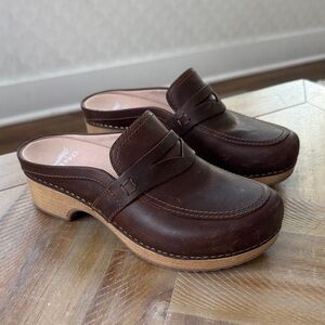 Dansko Dark Brown Leather Slip-On Clogs